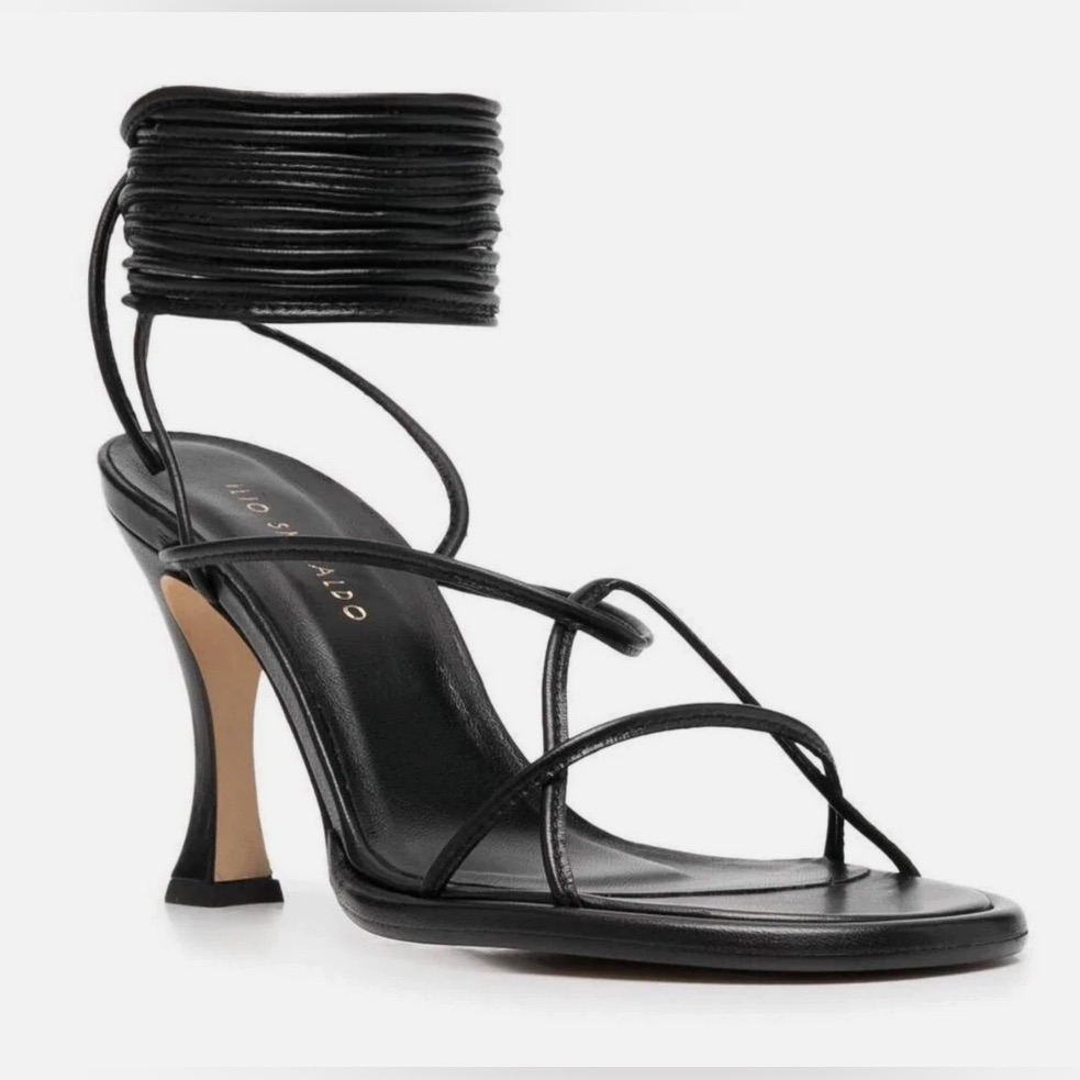 Ilio Smeraldo Black Leather Strappy Ankle Women's Shoes Size 5.5/36 (B, M)